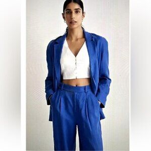 Madewell Double-Breasted Crossover Linen Blue Blazer Size Small NWT